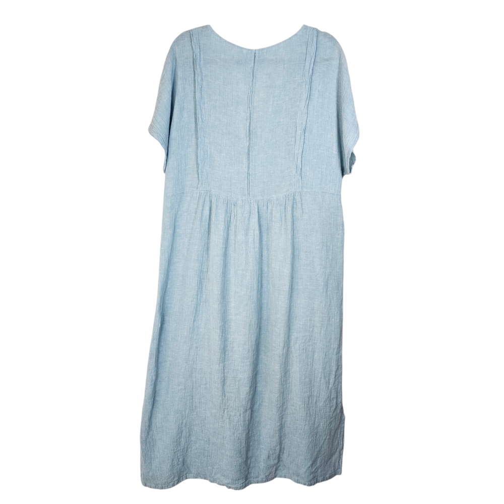 POETRY‎  Midi Linen Dress Sz 14 Powder Blue Shawl-Collar Lagenlook Pocket Art - Picture 2 of 10
